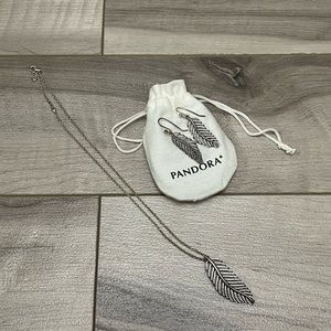 Pandora feather earring and necklace set